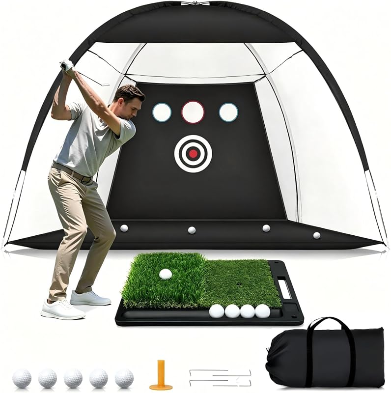 Golf 10x7FT Practice Net with Mat